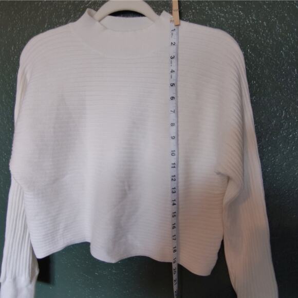 *NWT* ANRABESS Women's Cropped Crewneck Sweater Long Sleeve in Cream Size Small - Picture 5 of 6